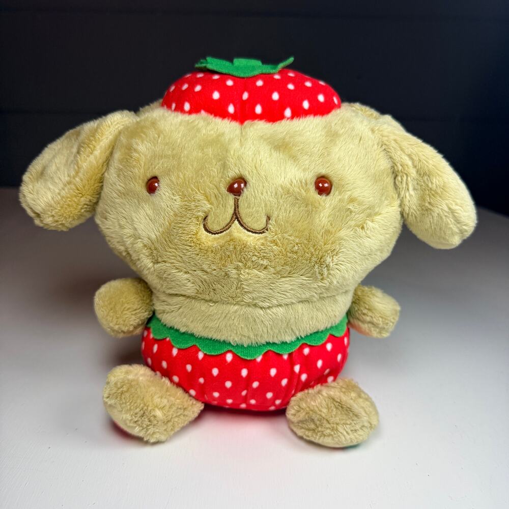 Sanrio Pompompurin Strawberry Hat & Outfit Plush Stuffed Animal- 8.5"